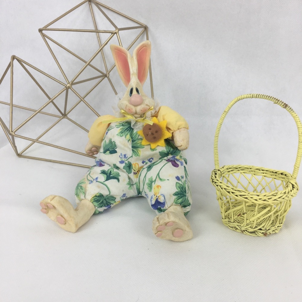 Russ Floral Fabric & Resin Rabbit With Basket